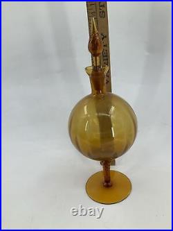 Vintage Blenko Style Glass Genie Bottle Decanter Chestnut Amber 14 Bubble Melon