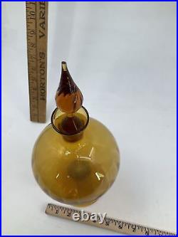 Vintage Blenko Style Glass Genie Bottle Decanter Chestnut Amber 14 Bubble Melon