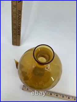 Vintage Blenko Style Glass Genie Bottle Decanter Chestnut Amber 14 Bubble Melon