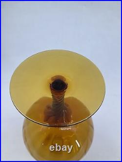 Vintage Blenko Style Glass Genie Bottle Decanter Chestnut Amber 14 Bubble Melon