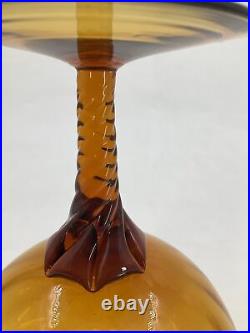 Vintage Blenko Style Glass Genie Bottle Decanter Chestnut Amber 14 Bubble Melon