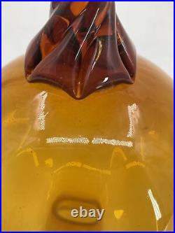 Vintage Blenko Style Glass Genie Bottle Decanter Chestnut Amber 14 Bubble Melon