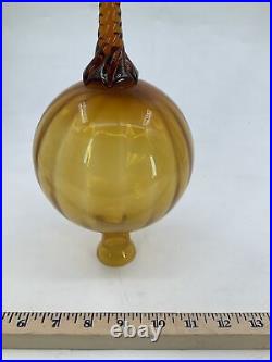 Vintage Blenko Style Glass Genie Bottle Decanter Chestnut Amber 14 Bubble Melon