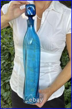 Vintage Blenko Wayne Husted Blue Twist Glass Decanter #5825