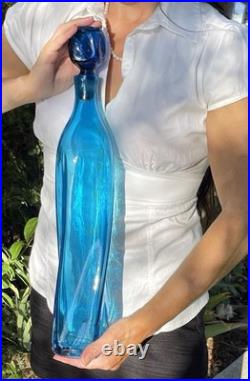 Vintage Blenko Wayne Husted Blue Twist Glass Decanter #5825