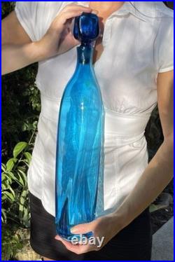 Vintage Blenko Wayne Husted Blue Twist Glass Decanter #5825