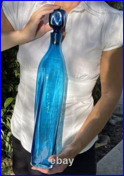 Vintage Blenko Wayne Husted Blue Twist Glass Decanter #5825