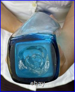 Vintage Blenko Wayne Husted Blue Twist Glass Decanter #5825