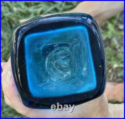 Vintage Blenko Wayne Husted Blue Twist Glass Decanter #5825