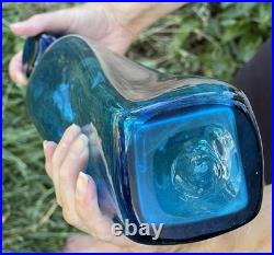 Vintage Blenko Wayne Husted Blue Twist Glass Decanter #5825