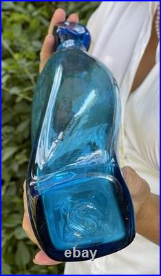 Vintage Blenko Wayne Husted Blue Twist Glass Decanter #5825