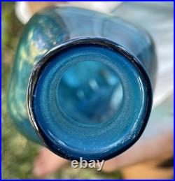 Vintage Blenko Wayne Husted Blue Twist Glass Decanter #5825