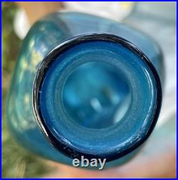 Vintage Blenko Wayne Husted Blue Twist Glass Decanter #5825