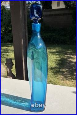 Vintage Blenko Wayne Husted Blue Twist Glass Decanter #5825