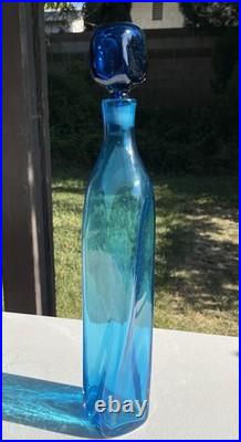Vintage Blenko Wayne Husted Blue Twist Glass Decanter #5825