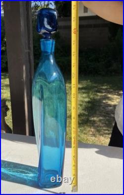 Vintage Blenko Wayne Husted Blue Twist Glass Decanter #5825