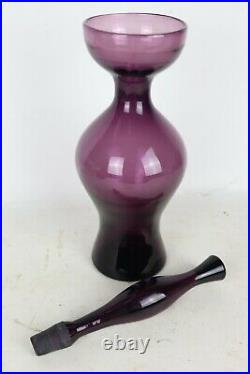 Vintage Blenko Wayne Husted Marked Amethyst Purple Glass Decanter + Stopper 20.5
