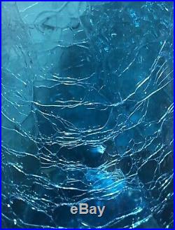 Vintage Blenko Wayne Husted Turquoise Blue Crackle Glass Decanter #6311L 22