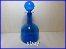 Vintage Blenko by Joel Myers deep blue decanter and stopper made in USA