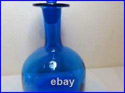 Vintage Blenko by Joel Myers deep blue decanter and stopper made in USA