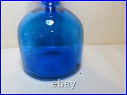 Vintage Blenko by Joel Myers deep blue decanter and stopper made in USA