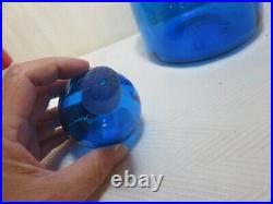 Vintage Blenko by Joel Myers deep blue decanter and stopper made in USA