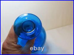 Vintage Blenko by Joel Myers deep blue decanter and stopper made in USA