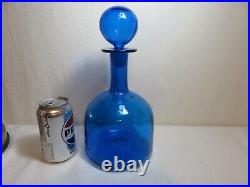 Vintage Blenko by Joel Myers deep blue decanter and stopper made in USA