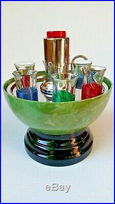 Vintage Blowing Ball Decanter Shot Glass Set With Pump Dispenser Near Mint