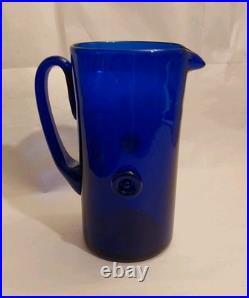 Vintage Blown Cobalt 1970's Glass 8.5 X 7 Decanter Pitcher with2 Buttons-No Chips
