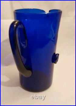Vintage Blown Cobalt 1970's Glass 8.5 X 7 Decanter Pitcher with2 Buttons-No Chips