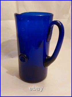 Vintage Blown Cobalt 1970's Glass 8.5 X 7 Decanter Pitcher with2 Buttons-No Chips