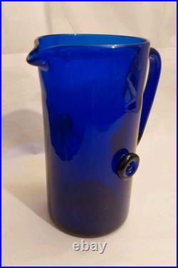 Vintage Blown Cobalt 1970's Glass 8.5 X 7 Decanter Pitcher with2 Buttons-No Chips