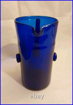 Vintage Blown Cobalt 1970's Glass 8.5 X 7 Decanter Pitcher with2 Buttons-No Chips