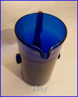 Vintage Blown Cobalt 1970's Glass 8.5 X 7 Decanter Pitcher with2 Buttons-No Chips