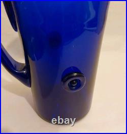 Vintage Blown Cobalt 1970's Glass 8.5 X 7 Decanter Pitcher with2 Buttons-No Chips