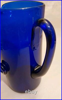 Vintage Blown Cobalt 1970's Glass 8.5 X 7 Decanter Pitcher with2 Buttons-No Chips