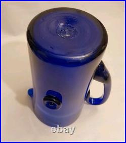 Vintage Blown Cobalt 1970's Glass 8.5 X 7 Decanter Pitcher with2 Buttons-No Chips
