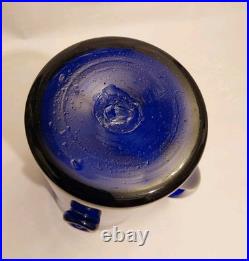 Vintage Blown Cobalt 1970's Glass 8.5 X 7 Decanter Pitcher with2 Buttons-No Chips