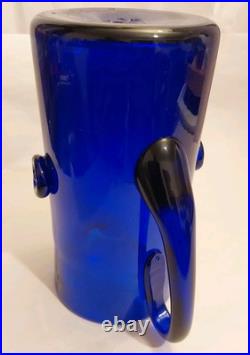 Vintage Blown Cobalt 1970's Glass 8.5 X 7 Decanter Pitcher with2 Buttons-No Chips