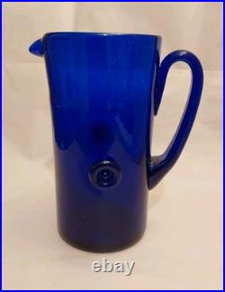 Vintage Blown Cobalt 1970's Glass 8.5 X 7 Decanter Pitcher with2 Buttons-No Chips