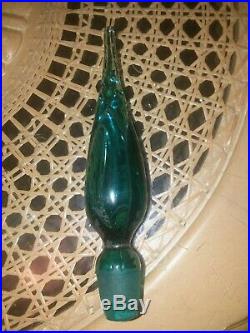 Vintage Blown Glass 23 3/4 Genie Bottle Blue Decanter Mid Century Footed NICE