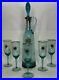 Vintage-Blown-Glass-Cordial-Liquor-Decanter-Set-Aqua-w-Gold-Starburst-Hungarian-01-tjgt
