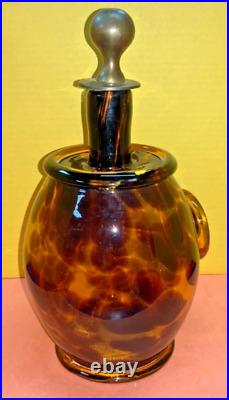 Vintage Blown Glass Decanter with Brass Medallion ITALY Lot of 2 AS IS