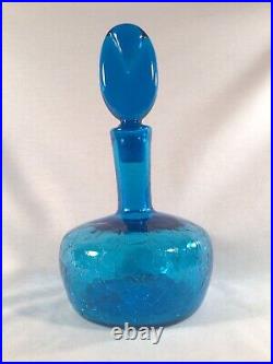 Vintage Blue Blenko Glass 6944 Decanter LOLLIPOP STOPPER Joel Myers MCM 9.5