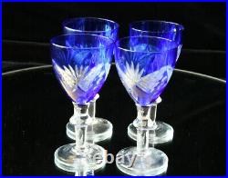 Vintage Blue Cut To Clear BOHEMIAN Crystal Wine Decanter with 4 glasses