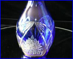 Vintage Blue Cut To Clear BOHEMIAN Crystal Wine Decanter with 4 glasses