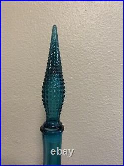 Vintage Blue Diamond Pattern MCM Empoli Genie Bottle Decanter 18 Aqua/Turquoise