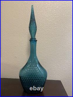 Vintage Blue Diamond Pattern MCM Empoli Genie Bottle Decanter 18 Aqua/Turquoise