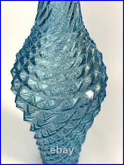 Vintage Blue Diamond Pattern MCM Empoli Genie Style Bottle Decanter 23 Aqua